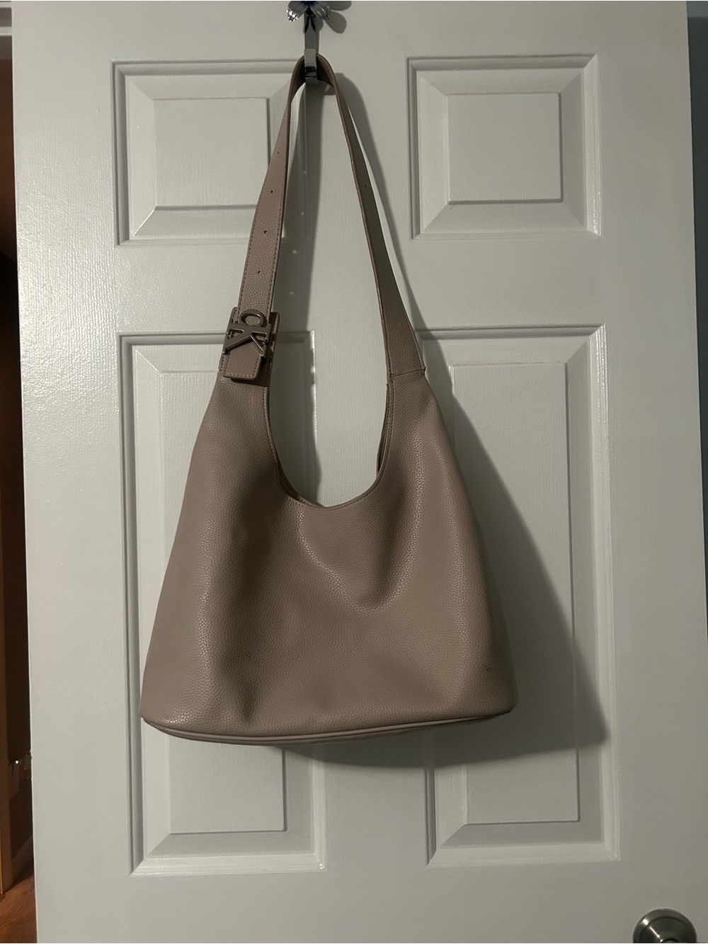 Calvin Klein Pebbled Leather Hobo in Light Beige